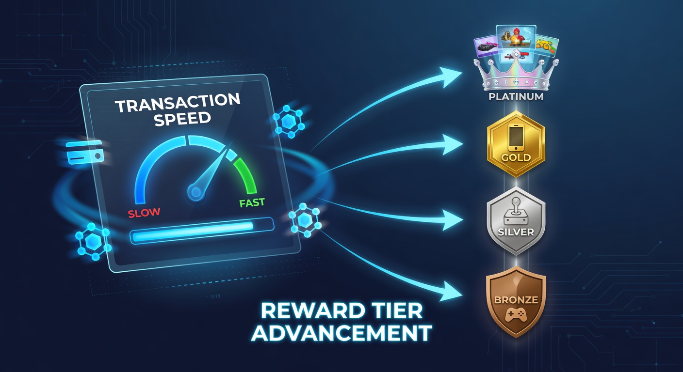 Mobile gaming interface showing transaction processing and reward tiers