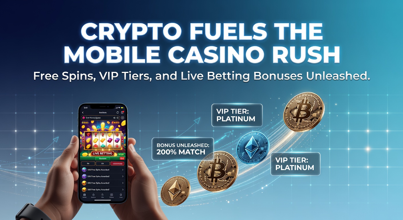 Dynamic mobile casino interface displaying crypto wallet integration, free spins offers, and live betting options on a smartphone screen