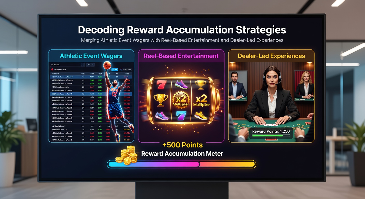 Mobile gaming interface showing integrated sports betting odds, slot reels, and live dealer tables with reward progress indicators