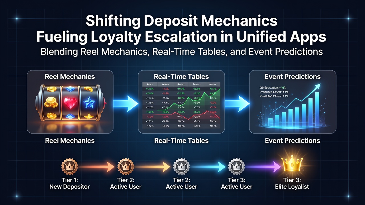 Unified gaming app dashboard displaying deposit options alongside reel games, live tables, and event predictions