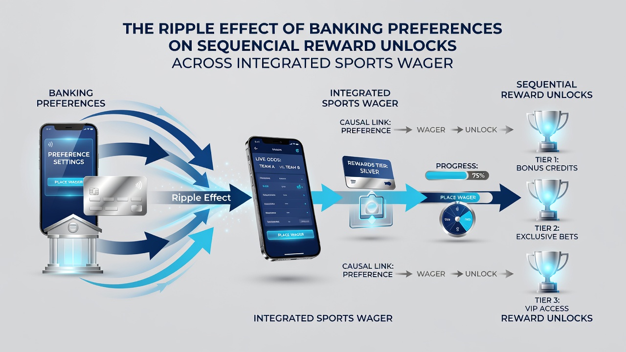 User journey diagram illustrating reward unlocks flowing between sports betting and casino sections in a mobile app